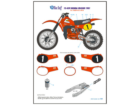 ブルースタッフ BS 12-039 1/12 ホンダ CR450R 1981 - 1/12デカール タミヤ14018用