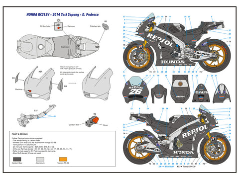 ブルースタッフ BS 12-044 1/12 ホンダ RC213V Test 2014 - マルケス / ペドロサ / ストーナー - 1/12デカール タミヤ14130用