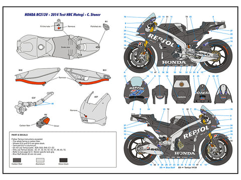 ブルースタッフ BS 12-044 1/12 ホンダ RC213V Test 2014 - マルケス / ペドロサ / ストーナー - 1/12デカール タミヤ14130用