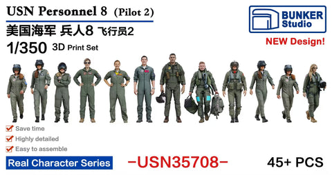 バンカースタジオ USN35708 1/350 現用アメリカ海軍 フィギュアセット 8 航空母艦 パイロット 2