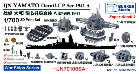 バンカースタジオ IJN70100SA 1/700 WWII日本海軍 戦艦 大和 ディティールアップセット 1941年 A バリューパック