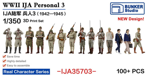 バンカースタジオ IJA35703 1/350 WWII日本陸軍 フィギュアセット 3 歩兵,女子挺身隊 1942-45年