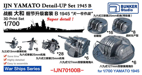バンカースタジオ IJN70100B 1/700 WWII日本海軍 戦艦 大和 ディティールアップセット 1945年 天一号作戦 B バリューパック