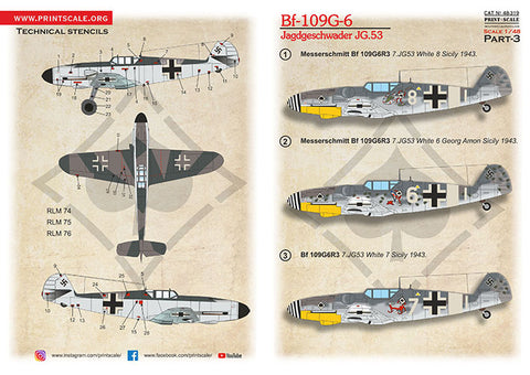 プリントスケール 48-319 1/48 Bf 109G-6 戦闘航空団 JG 53 パート 3