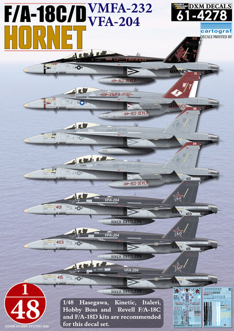 DXM 61-4278 1/48 アメリカ海兵隊・海軍 VMFA-232 & VFA-204 F/A-18C/D デカールセット