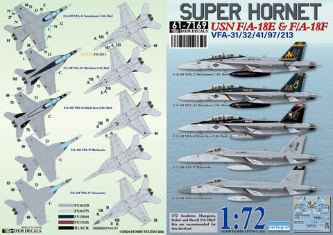 DXM 61-7169 1/72 アメリカ海軍 F/A-18E/F スーパーホーネット VFA-31/32/41/97/213 デカールセット