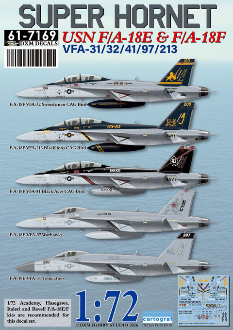 DXM 61-7169 1/72 アメリカ海軍 F/A-18E/F スーパーホーネット VFA-31/32/41/97/213 デカールセット