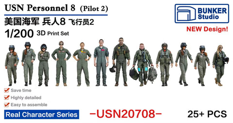 バンカースタジオ USN20708 1/200 現用アメリカ海軍 フィギュアセット 8 航空母艦 パイロット 2