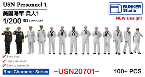 バンカースタジオ USN20701 1/200 WWIIアメリカ海軍 フィギュアセット 1 乗組員