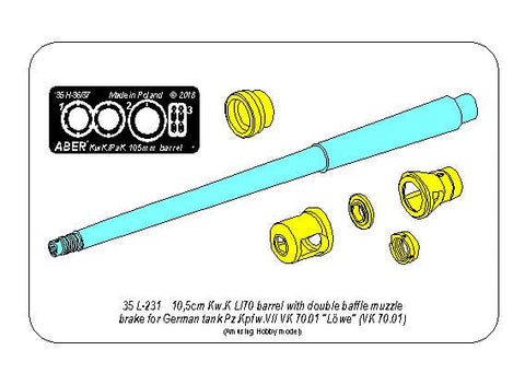 アベール 35L231 1/35 ドイツ 超重戦車VII号レーヴェ用 10.5cmKwk L/70砲身 二重制退器(アミュージングホビー用)