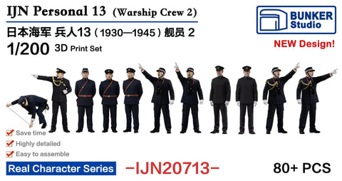 バンカースタジオ IJN20713 1/200 WWII日本海軍 フィギュアセット 13 乗組員 1930-1945年