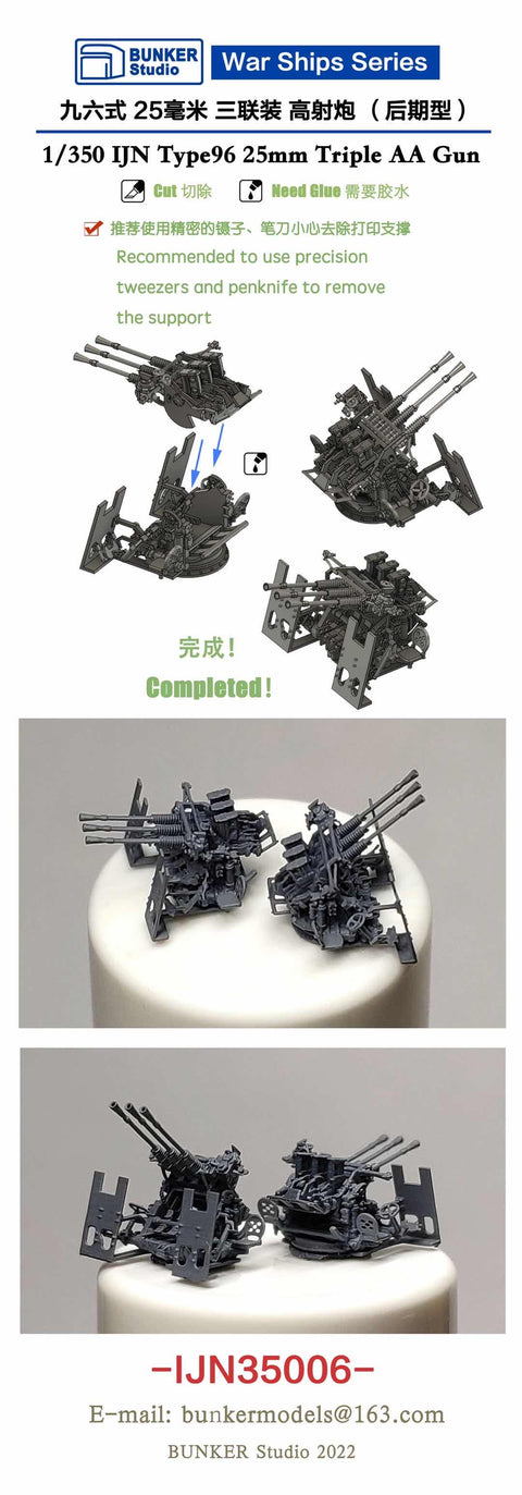 バンカースタジオ IJN35006 1/350 WWII 日本海軍 九六式25mm三連装機銃 LPR照準器(後期型)防楯付き(10基入り)