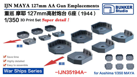 バンカースタジオ IJN35194A 1/350 WWII日本海軍 重巡洋艦 摩耶 八九式12.7cm高角砲台座セット 1944年