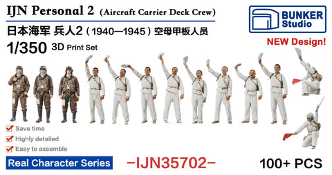 バンカースタジオ IJN35702 1/350 WWII日本海軍 フィギュアセット 2 航空母艦 甲板作業員,搭乗員 1930-1945年