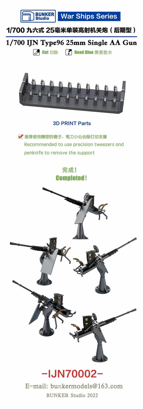 バンカースタジオ IJN70002 1/700 WWII日本海軍 九六式25mm単装機銃 後期型 防楯付き