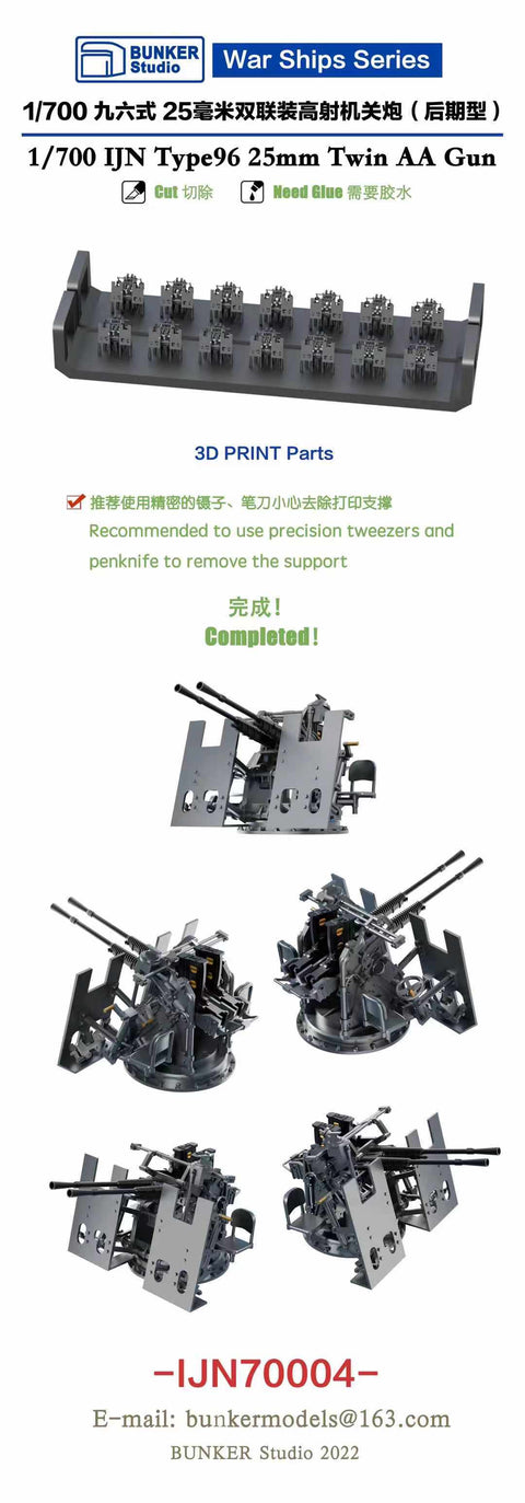 バンカースタジオ IJN70004 1/700 WWII日本海軍 九六式25mm連装機銃 LPR照準器 後期型 防楯付き