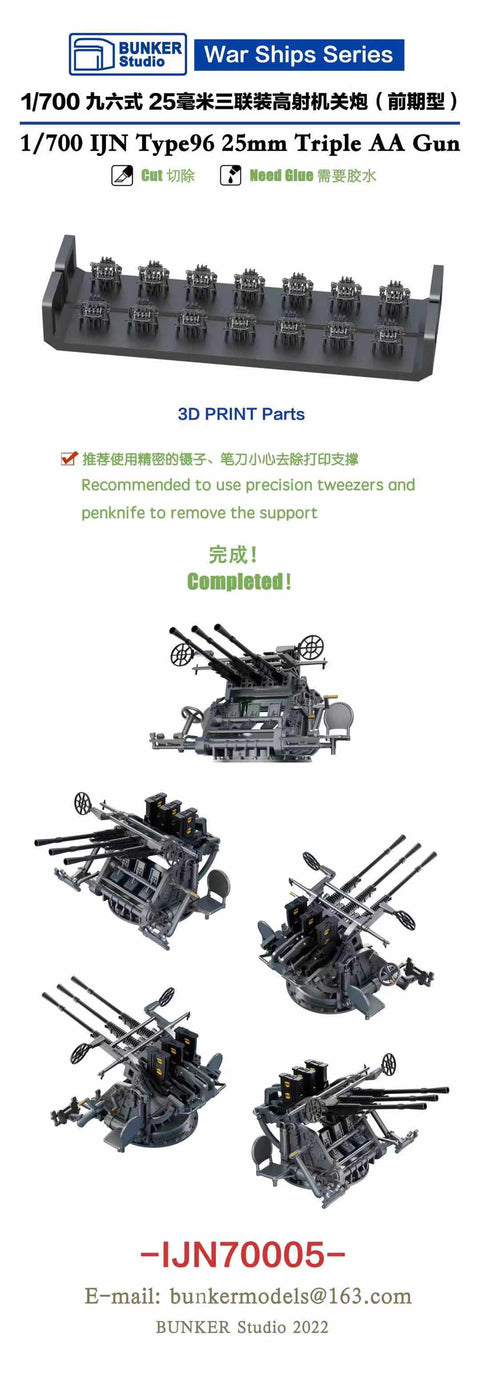 バンカースタジオ IJN70005 1/700 WWII日本海軍 九六式25mm三連装機銃 環型照準器 初期型