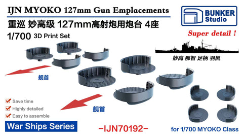 バンカースタジオ IJN70192 1/700 WWII日本海軍 重巡洋艦 妙高型 八九式12.7cm高角砲台座セット