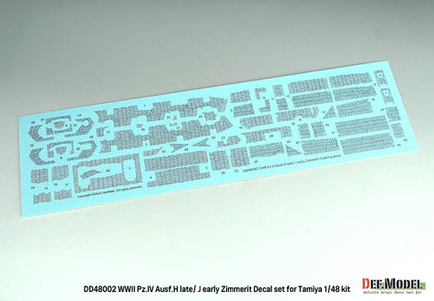 DEFモデル DD48002 1/48 WWII IV号戦車 H型(後期)/ J型(前期)用 ツィンメリット・デカールセット(タミヤ 1/35スケール)