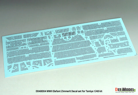 DEFモデル DD48004 1/48 WWIIドイツ エレファント用ツィンメリット・コーティング・デカールセット(タミヤ1/35キット用)