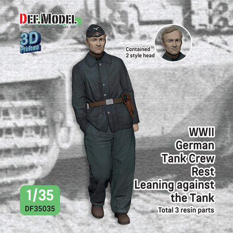 DEFモデル DF35035 1/35 WWII ドイツ軍戦車兵、ティーガーIの前で寄りかかって休息中(フィギュア1体、頭部2種)