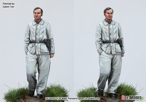 DEFモデル DF35035 1/35 WWII ドイツ軍戦車兵、ティーガーIの前で寄りかかって休息中(フィギュア1体、頭部2種)