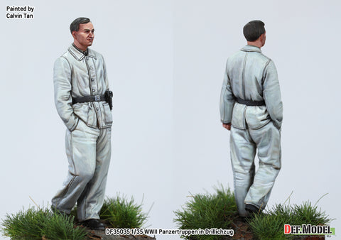 DEFモデル DF35035 1/35 WWII ドイツ軍戦車兵、ティーガーIの前で寄りかかって休息中(フィギュア1体、頭部2種)
