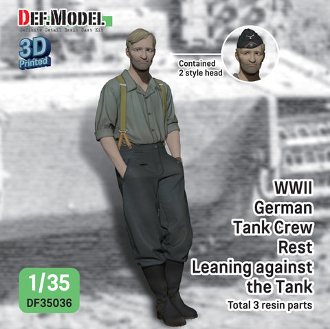 DEFモデル DF35036 1/35 WWII ドイツ軍戦車兵:ティーガーI型の前で寄りかかって休息する姿 (フィギュア1体、頭部2種)