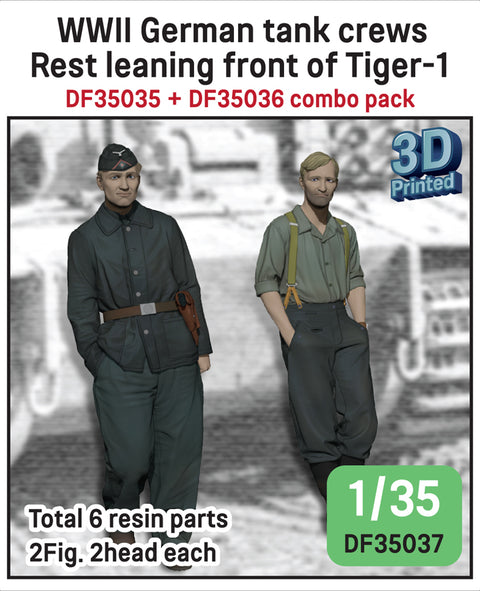 DEFモデル DF35037 1/35 WWII ドイツ軍戦車搭乗員(ティーガーIの前で休息中)セット(フィギュア2体入り、頭部パーツ各2種付属)