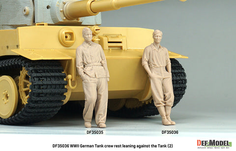 DEFモデル DF35037 1/35 WWII ドイツ軍戦車搭乗員(ティーガーIの前で休息中)セット(フィギュア2体入り、頭部パーツ各2種付属)