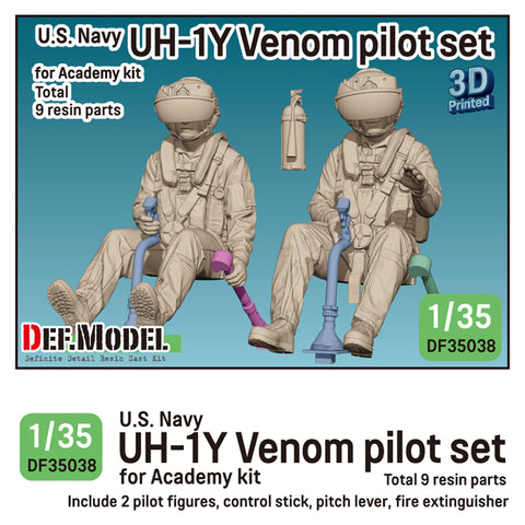 DEFモデル DF35038 1/35 アカデミー用 アメリカ海兵隊 UH-1Y ヴェノム パイロットセット(フィギュア2体、3Dプリントパーツ)