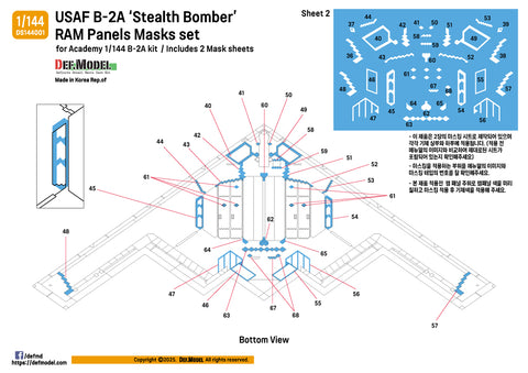 DEFモデル DS144001 1/144 アメリカ空軍 B-2A スピリット RAMパネル用マスキングシートセット(アカデミー 1/144用)