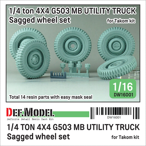 DEFモデル DW16001 1/16 1/4トン 4x4 G503 MB用 車輪セット(自重変形/タコム 1/16スケール用)