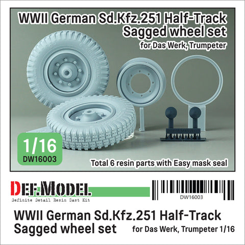 DEFモデル DW16003 1/16 WWIIドイツ Sd.Kfz.251 ハーフトラック用 前輪(自重変形)セット(1/16スケール ダスヴェルク/トランペッター用)