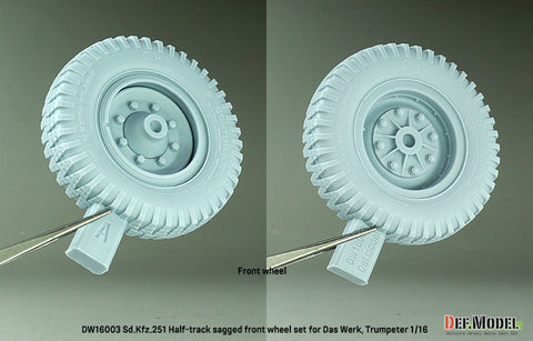 DEFモデル DW16003 1/16 WWIIドイツ Sd.Kfz.251 ハーフトラック用 前輪(自重変形)セット(1/16スケール ダスヴェルク/トランペッター用)