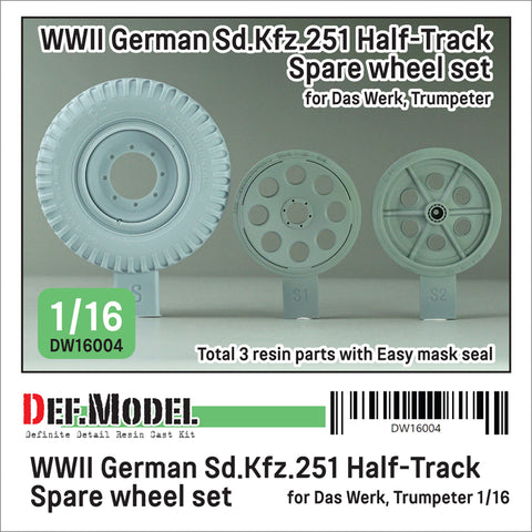 DEFモデル DW16004 1/16 WWIIドイツ Sd.Kfz.251 ハーフトラック用スペアホイールセット(Das Werk社/トランペッター社製 1/16キット用)