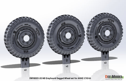 DEFモデル DW16005 1/16 WWIIアメリカ M8グレイハウンド用 自重変形ホイールセット(1/16 AHHQ用)