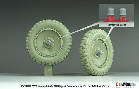 DEFモデル DW16006 1/16 WWIIドイツ Sd.Kfz 250 サグド ホイール セット (1) - (1/16 ダスヴェルク用)