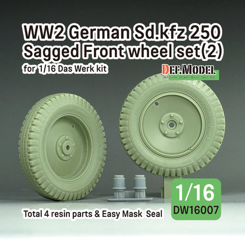 DEFモデル DW16007 1/16 WWIIドイツ Sd.Kfz.250用 自重変形ホイールセット(2個入) - (ダスヴェルク製1/16用)