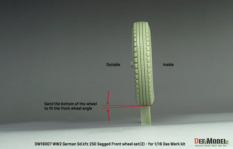 DEFモデル DW16007 1/16 WWIIドイツ Sd.Kfz.250用 自重変形ホイールセット(2個入) - (ダスヴェルク製1/16用)