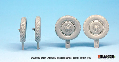 DEFモデル DW30035 1/35 チェコ SKODA PA-II 自重変形ホイールセット (タコム1/35スケール用)