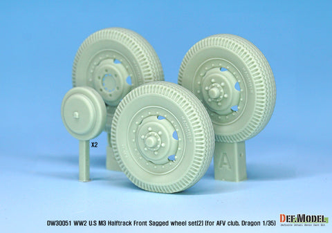 DEFモデル DW30051 1/35 アメリカ M2/M3/M16 ハーフトラック 自重変形フロントホイールセット(2)(AFVクラブ, ドラゴン1/35スケール用)