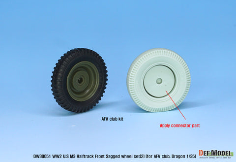 DEFモデル DW30051 1/35 アメリカ M2/M3/M16 ハーフトラック 自重変形フロントホイールセット(2)(AFVクラブ, ドラゴン1/35スケール用)