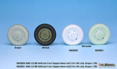 DEFモデル DW30051 1/35 アメリカ M2/M3/M16 ハーフトラック 自重変形フロントホイールセット(2)(AFVクラブ, ドラゴン1/35スケール用)