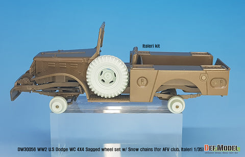 DEFモデル DW30056 1/35 WWII アメリカ ダッジ WC 4X4 スノーチェーン 自重変形ホイールセット (AFVクラブ, イタレリ1/35スケール用)