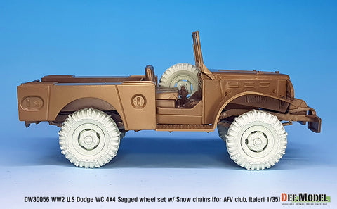 DEFモデル DW30056 1/35 WWII アメリカ ダッジ WC 4X4 スノーチェーン 自重変形ホイールセット (AFVクラブ, イタレリ1/35スケール用)