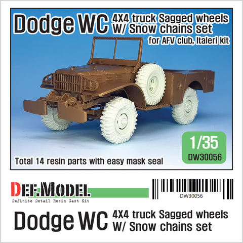DEFモデル DW30056 1/35 WWII アメリカ ダッジ WC 4X4 スノーチェーン 自重変形ホイールセット (AFVクラブ, イタレリ1/35スケール用)