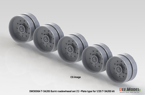 DEFモデル DW30064 1/35 T-34/85 焼け焦げ型 ロードホイールセット- 5輪付属 (T-34/85キット1/35スケール用)