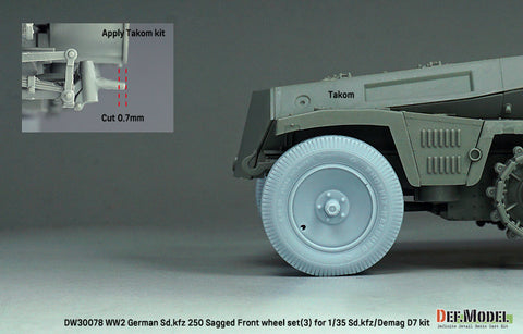 DEFモデル DW30078 1/35 WWII ドイツ SD.Kfz 250 自重変形ホイールセット (3) - (1/35 Sd.kfz 250, Demag D7キット用)