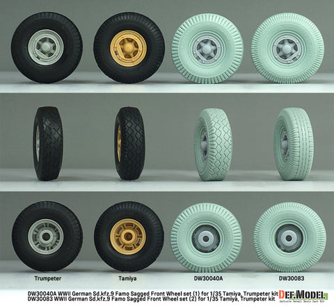 DEFモデル DW30083 1/35 WWII ドイツ Sd.Kfz.9 ファモ フロントホイールセット (2) - ドイツのダンロップ (タミヤ, トランぺッター1/35スケール用)
